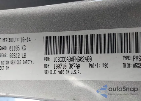 2015 Chrysler 200 Limited from USA, damaged, VIN 1C3CCCABXFN602460